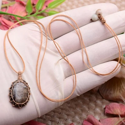 Handgefertigter Natürlicher Saphir Kristall Anhänger Macrame Reiki Kette - Bild 1 von 4