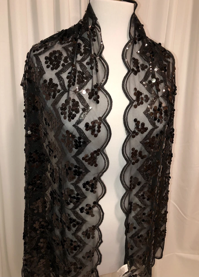 JOAN RIVER роскошь блестками шарф надежном черный зубчатые края 22 «W x 72» L новый - Изображение 2 из 4
