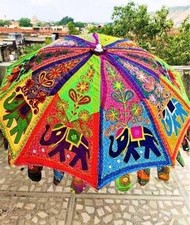Indian Garden Umbrella Outdoor Large Sun Shade Cotton Embroidered Parasol Patio