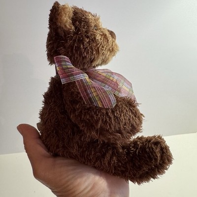 Gund Sandy Small 2 Tone Brown Charismatic Beanie Bear Plaid Bow 18cm 7'' #15091