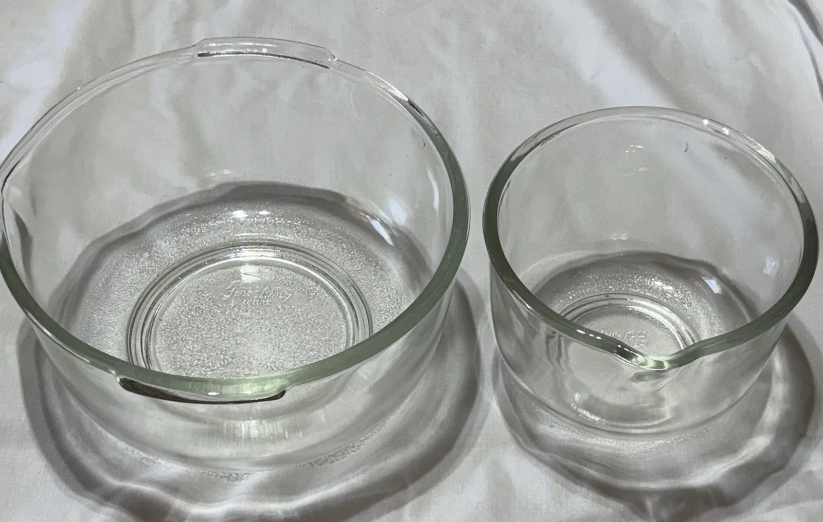 Vintage Pair Fire King Ware Sunbeam Stand Mixer Glass Mixing Bowl Made USA Lg&Sm