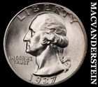 1937 Washington Quarter- Silver- Choice Gem Brilliant Unc+++++ Semi Key #J1050