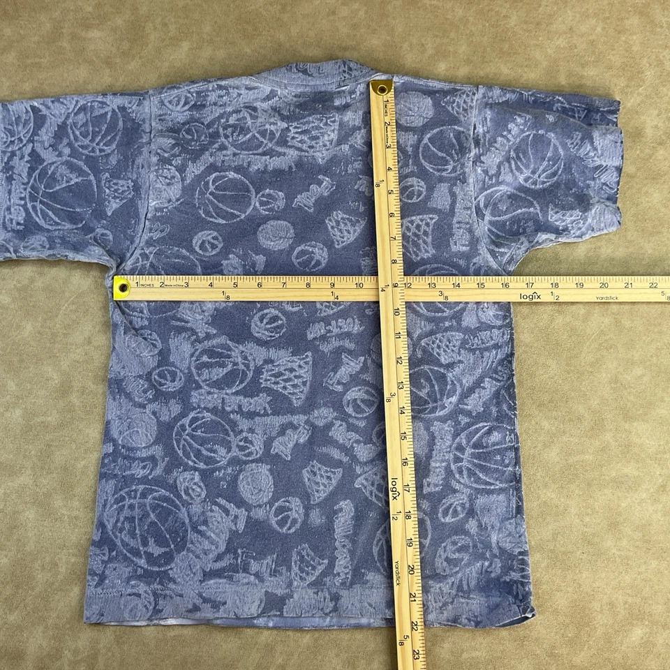 Vintage Looney Tunes T-Shirt Taz Game Basketball AOP 90s Single Stitch Kids Sz L - Image 2 of 4