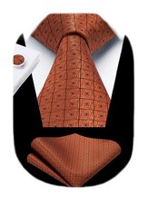 Orange Ties for Men Classic Tie and Pocket Square Cufflinks Formal Business P...