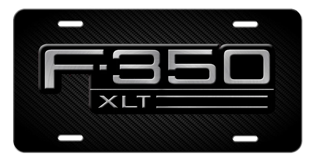 F-350 XLT Simulated 3D Logo Emblem Black Silver Vanity Aluminum License Plate - Picture 1 of 6