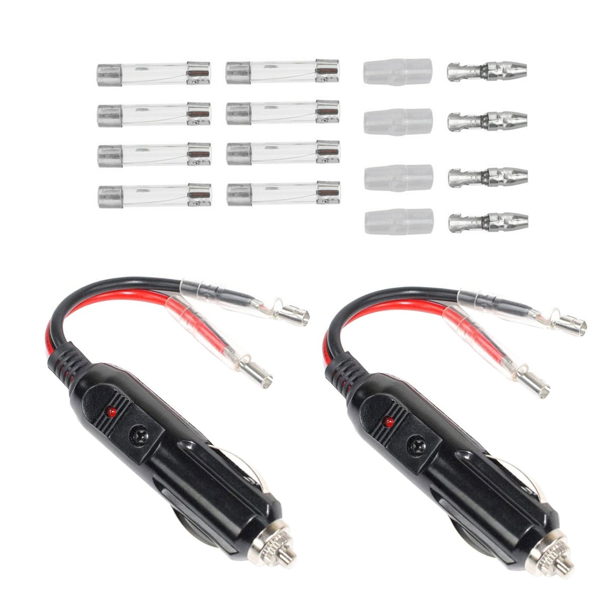 15a cigarette lighter fuse 2* Built-in 15A Fused Car Cigarette LED Lighter Adapter Power Male Plug W/  Leads