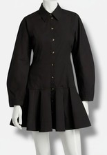 GANNI Women's Black Stretch Cotton Mini Shirtdress Size 38
