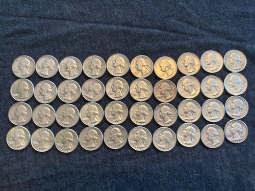 WASHINGTON 90% SILVER QUARTERS-$10 Roll -40 PER LOT Asst Dates-FREE Shipping