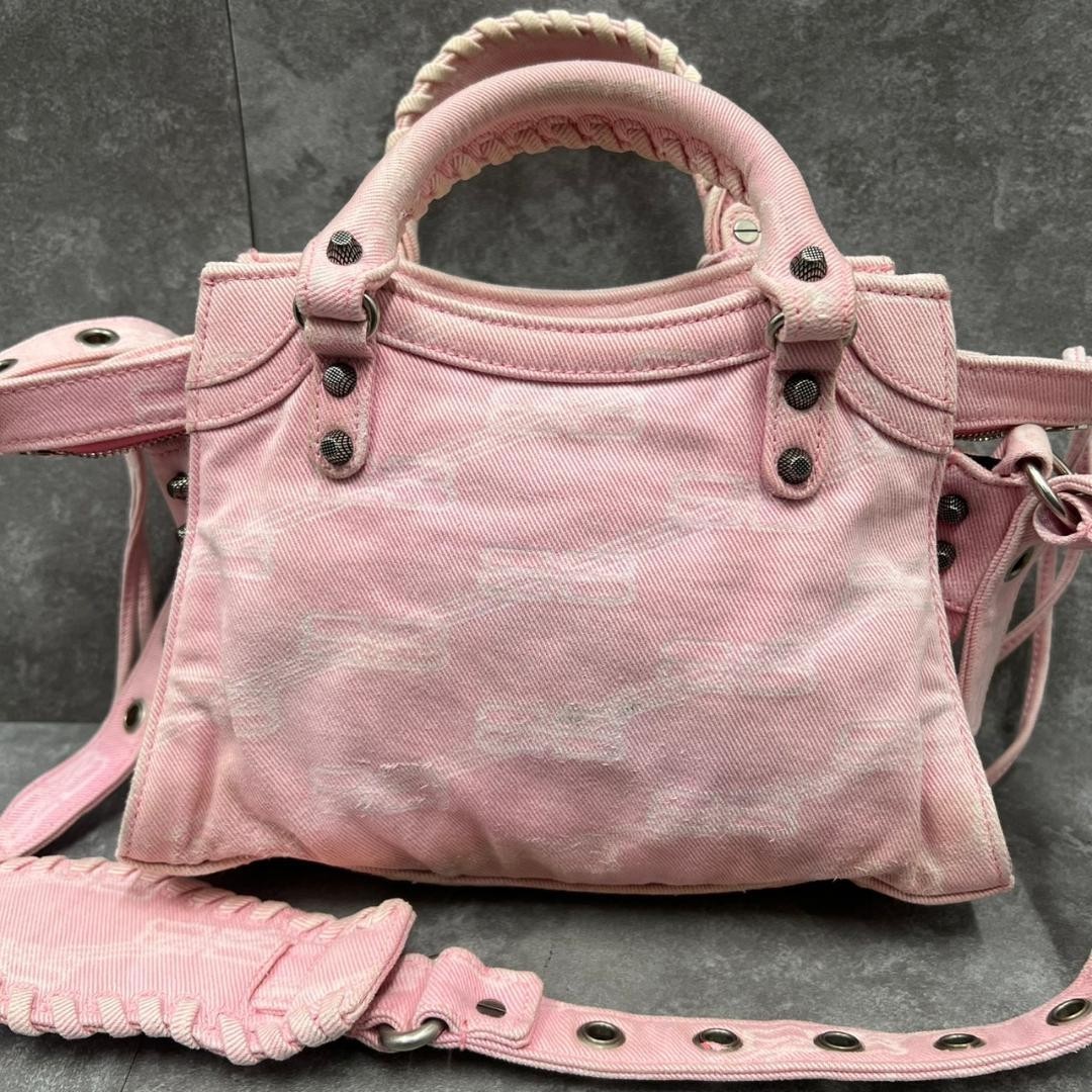 Balenciaga Le Cagole XS Denim Pink BB Monogram 2way Shoulder Bag