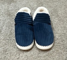 BOUTIQUE Unisex Navy Corduroy Slip-On Slippers Faux Fur Lining Comfort Size 10