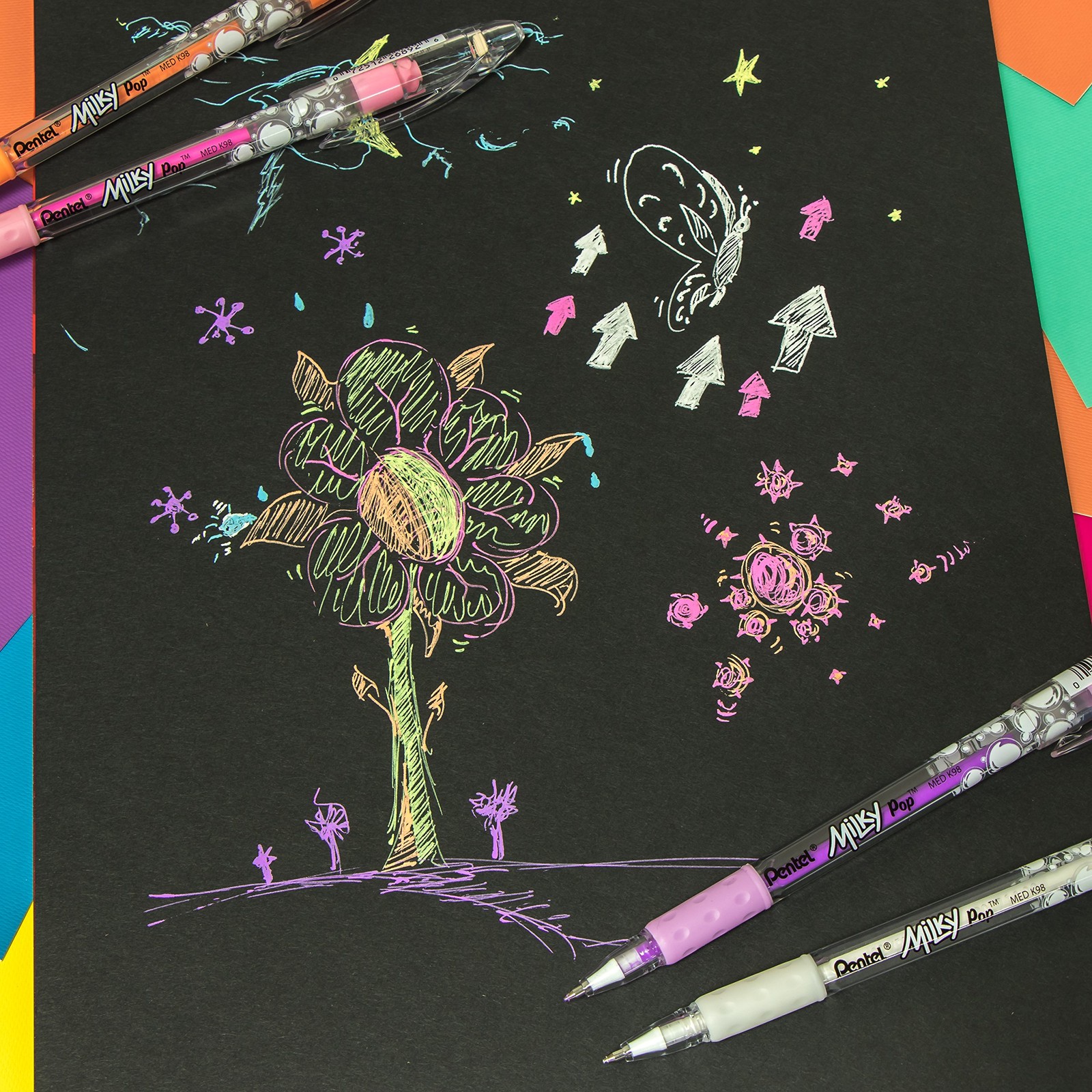 Pentel Milky Pop Gel Pens 8 Count Pastel Colors Smooth Ink Comfortable Grip