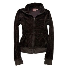 Juicy Couture Women's Brown Velour Full Zip Track Jacket Mock Neck Y2K Size M