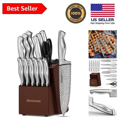 Elegant 15-Piece Kitchen Knife Set with Built-in Sharpener   Stainless Steel