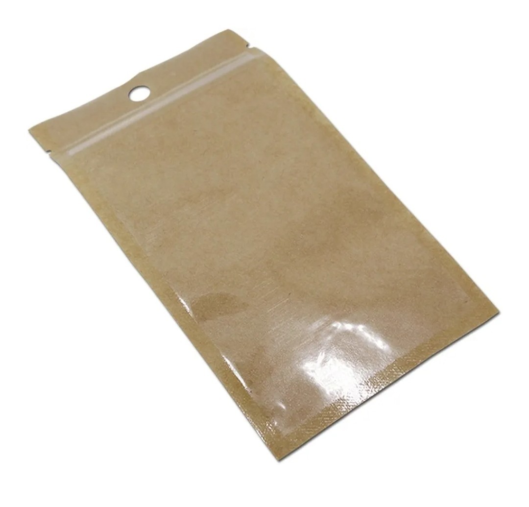 FERENLI 100Pcs Clear Brown Kraft Paper Plastic for Zip Reclosable Bag Lock Flat