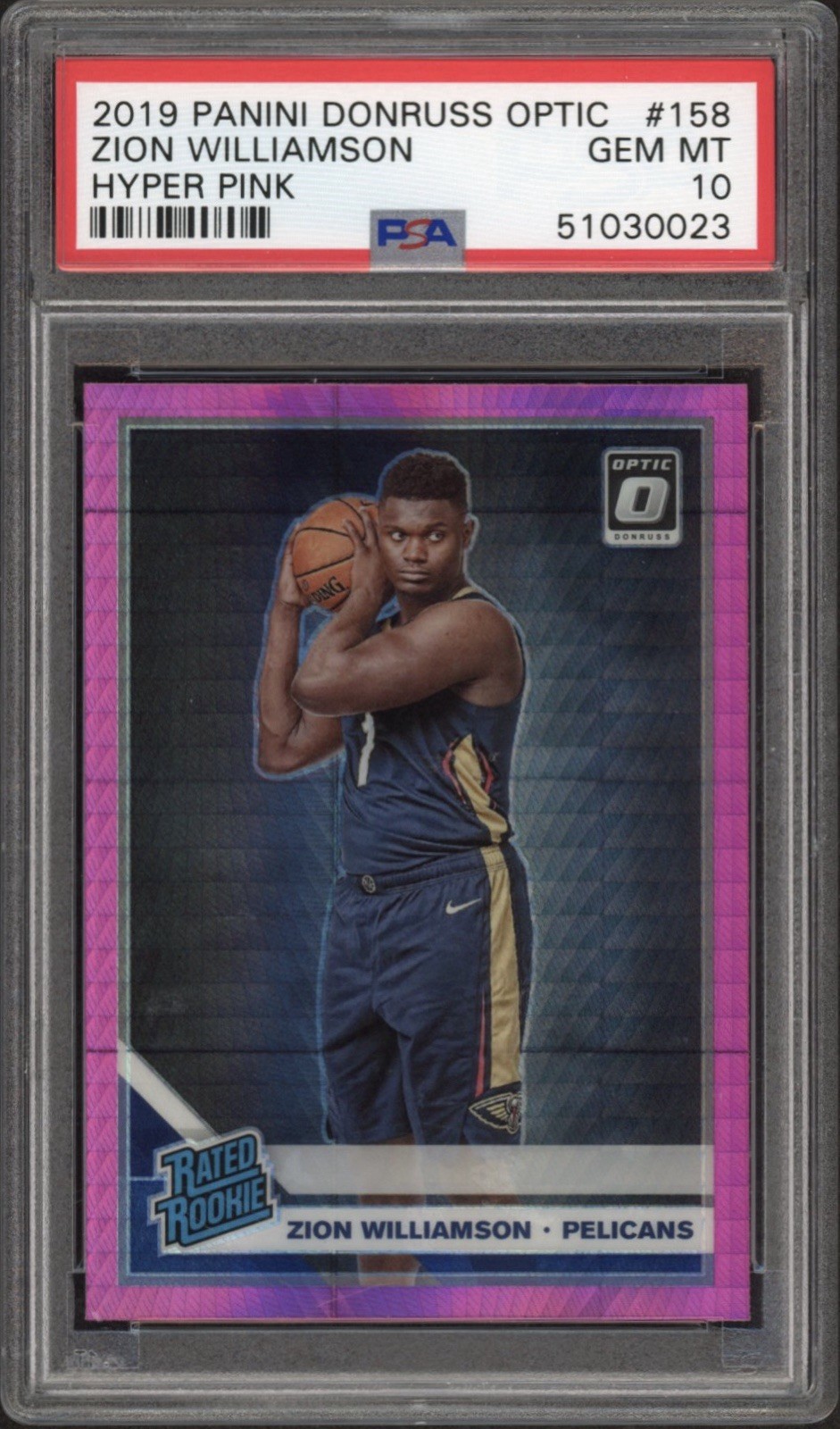2019 Panini Donruss Optic Zion Williamson Hyper Pink RC #158 PSA 10 GEM MT