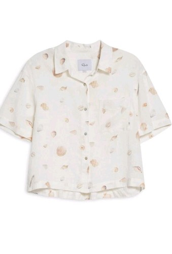 Rails Seashell Print Linen Blend Short Sleeve Boxy Button Up XS