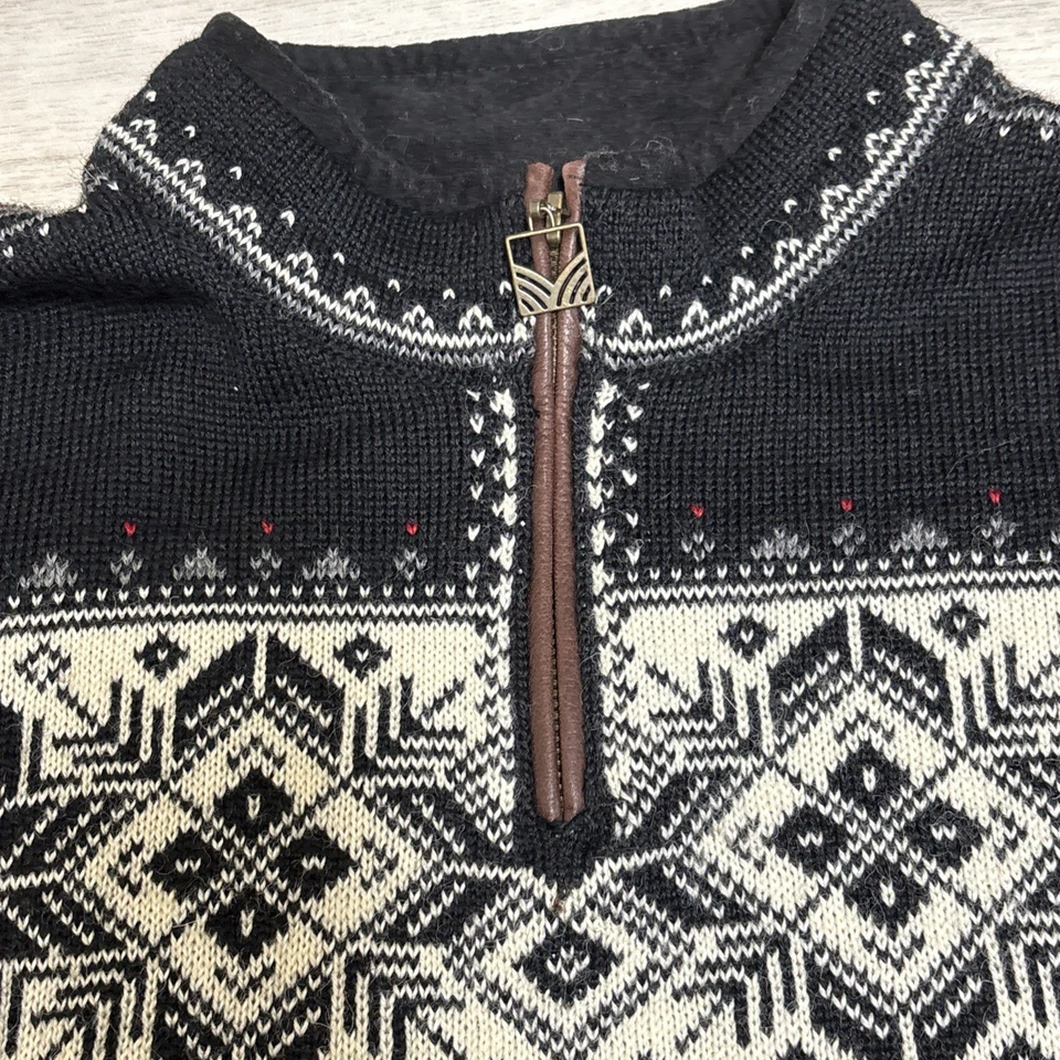 Dale of Norway Sweater Mens Sz L Black Wool 1/4 Zip Elk Leather Traditional Ski - Image 3 of 4