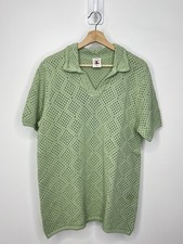 Dandy Del Mar Polo Shirt Mens XL Pistachio Green The Antibes Crochet Loose Knit