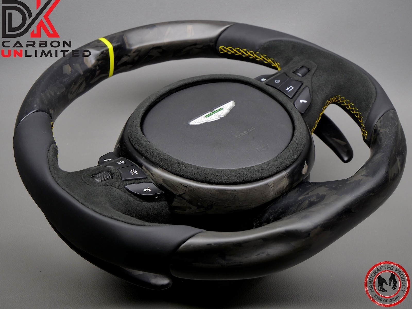 Aston Martin DBS DB11 Vantage Yellow Matt Finish Forged Carbon Steering Wheel v3
