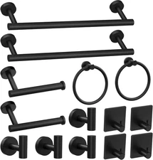 14-Piece Matte Black Bathroom Accessories Set Stainless Steel Bath Towel Bar Set
