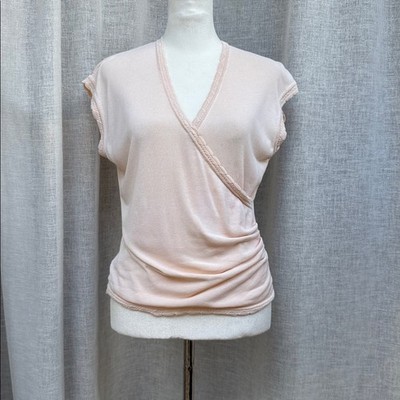 Giorgio Armani vintage blush pink knitted silk wrap top blouse