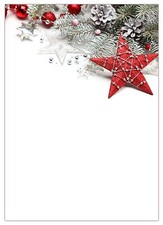 100 Blatt Briefpapier-5053 A4 Format, Motivpapier Weihnachten roter Stern Zweige