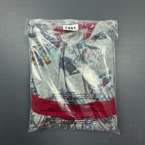 Tea Collection Dress Girls 7 Grey Floral Fan Print Short Sleeve Cotton Casual - Picture 7 of 7