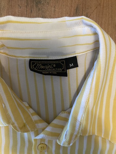 MONZINI Collection Short Sleeve Yellow Ombre Striped Shirt MADE IN USA Medium - Picture 4 of 6
