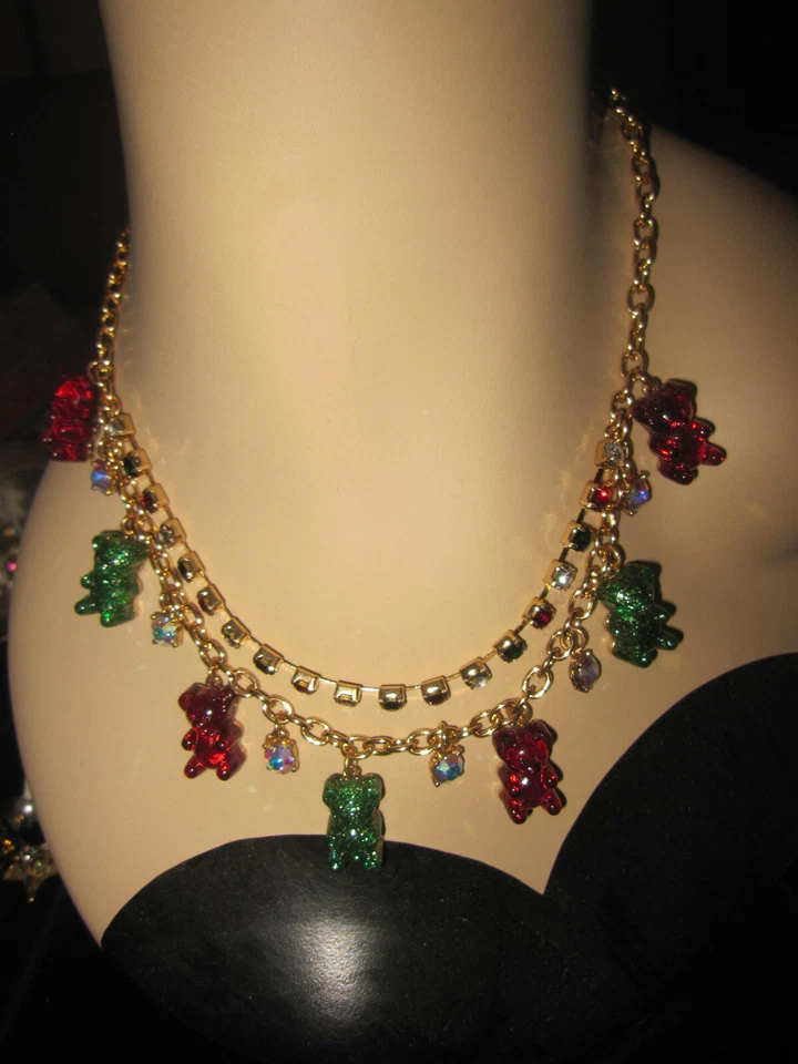 COLLAR BETSEY JOHNSON NAVIDAD FESTIVO OSO DE GOMA ROJO Y VERDE