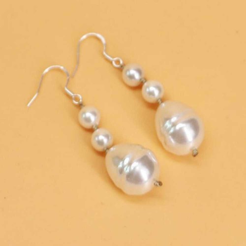 20mm South Sea Baroque White Shell Pearl Dangle Leverback Earrings Handmade - Picture 6 of 7