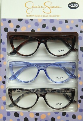 JESSICA SIMPSON 3-PACK PREMIUM READING GLASSES READERS +1.50+2.00+2.50 NEW 