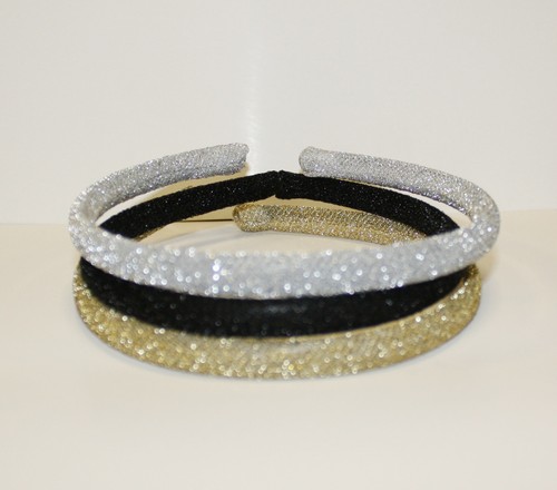 FREE SHIPPING RESTIGE BIATTA PLASTIC COVERED SPARKLING FABRIC HEADBAND 3 PC SET - Picture 3 of 6