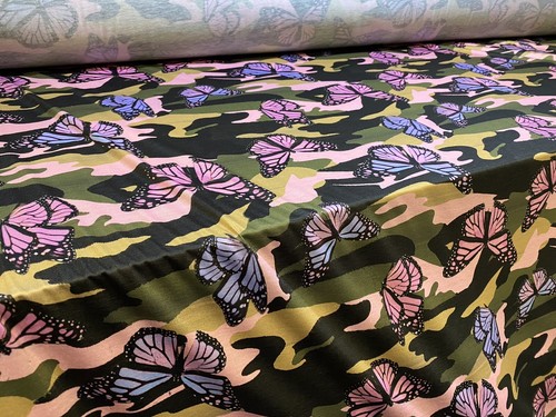 Camouflage Butterfly Print Viscose Elastane (spandex) Jersey Fabric, Per Metre - Picture 3 of 3