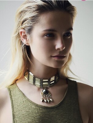 Free People Talia Collar Necklace - Faux Moonstone & Brass - NWT