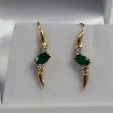 VINTAGE SOLID 14 K GOLD CZ DANGLING EARRINGS