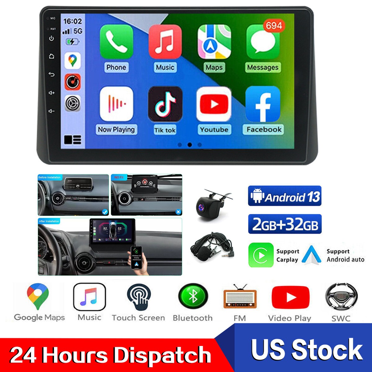 32GB For Toyota Yaris iA 2017 2018 Android 13 Car Stereo Radio