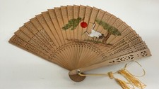 Vintage Painted Wooden Hand Fan With Glass Top Storage Box