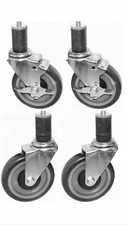Set of 4 Rolling 4'' Casters for Food Prep Work Table - 2 Locking Wheels