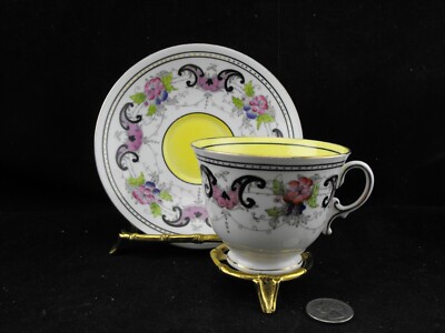 ANTIQUE DUCHESS E & B L  CABINET TEA CUP AND SAUCER  COBALT BLUE , FLORAL ETC. 