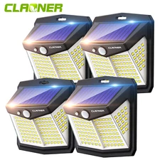 4Pack CLAONER Solar Power 128 LED Lights PIR Motion Sensor Outdoor Security Lamp