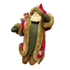 Vintage Santa- Patched Red Coat With Bag Over His Shoulder W/tripar Stand.