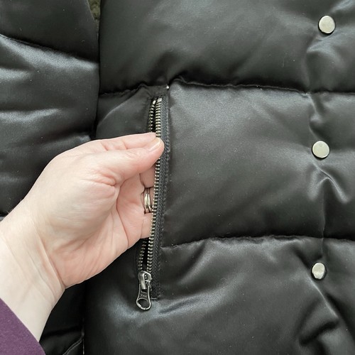 Down Feather Filled Womens Small Jacket Hooded Insulated Puffer Black Puffy Snap - Picture 10 of 18