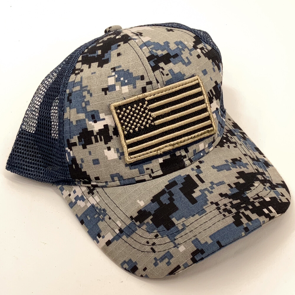 American Flag Hook Loop Patch Trucker Cap Digital… - image 1
