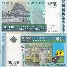 Madagascar 10000 Ariary ND 2003 P 85 UNC W/Stain
