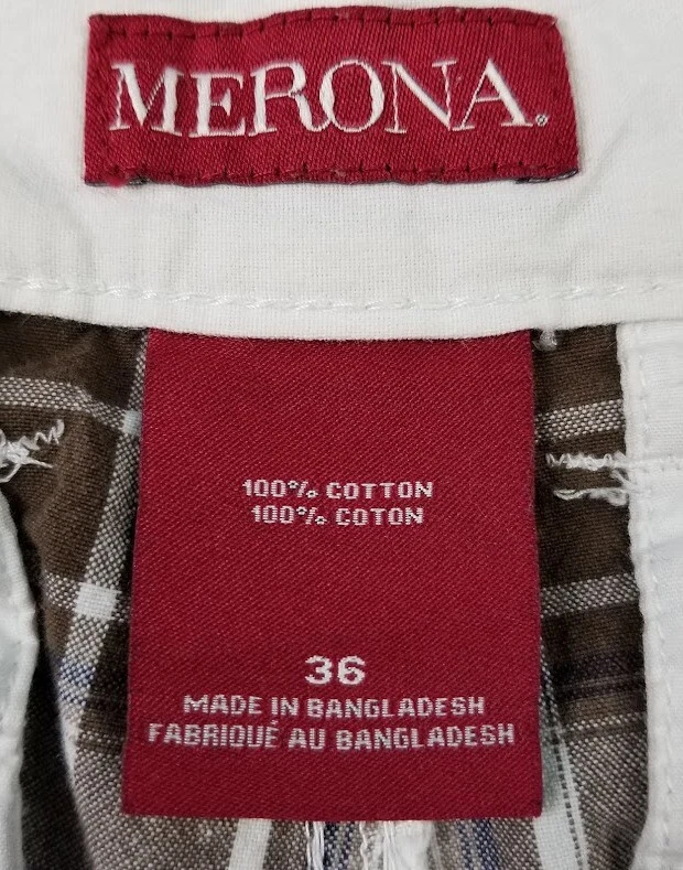 Merona Cargo Shorts Men’s 36 Brown Blue White Plaid Pockets Cotton Summer Casual - Image 3 of 4