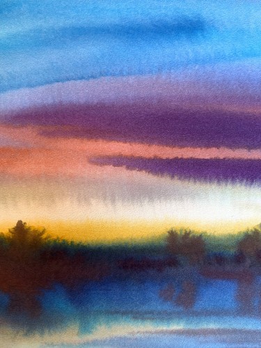 Watercolor Painting Sunset On The River S. Gramm Unframed Original Art nAAA3371 - Picture 5 of 14