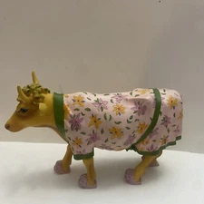 Cow Parade #9129 "Early Show" cow in pink floral housecoat & slippers w/curlers
