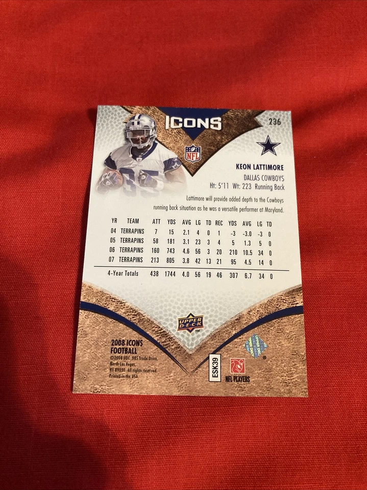 2008 Icons Upper Deck Keon Lattimore #236 233/999 Football Card - Image 2 of 3