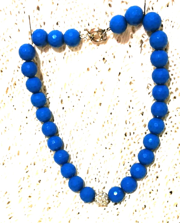 VINTAGE NECKLACE KINGFISHER TURQUOISE FACETED BEADS PAVE SET PENDANT - MERMAID image 8