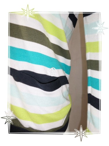 B - Gilet Cardigan Rayures Bayadères Blanc Vert Noir Armani Jeans Taille XL - Imagen 4 de 6
